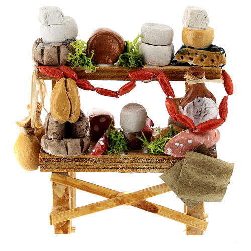 Banco formaggi salumi presepe 10 cm Napoli 10x10x5 cm 4