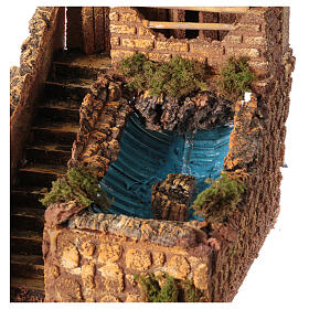 Haus mit Treppenaufgang und Wasserfall, Krippenzubehör, neapolitanischer Stil, für 6-8 cm Krippe, 25x15x25 cm