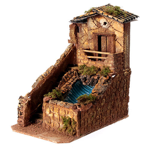 Haus mit Treppenaufgang und Wasserfall, Krippenzubehör, neapolitanischer Stil, für 6-8 cm Krippe, 25x15x25 cm 3