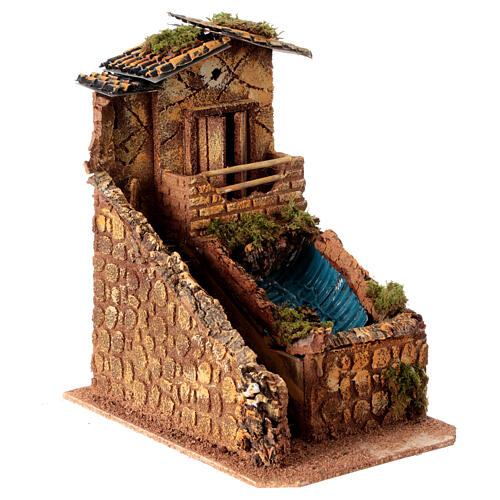 Haus mit Treppenaufgang und Wasserfall, Krippenzubehör, neapolitanischer Stil, für 6-8 cm Krippe, 25x15x25 cm 4