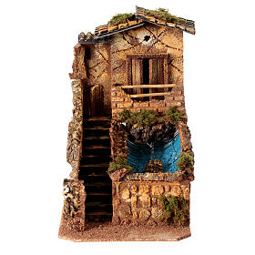 Waterfall with staircase for 6-8 cm Neapolitan Nativity Scene, 25x15x25 cm, wood