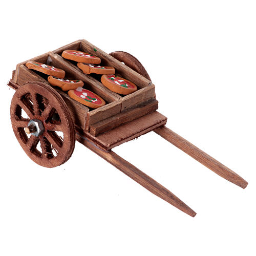 Wooden cart with pizza, 5x10x5 cm, for 10 cm Neapolitan Nativity Scene 2