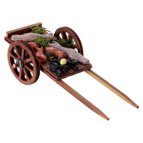 Wooden cart with fish, 5x10x5 cm, for 10 cm Neapolitan Nativity Scene 2