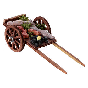 Wooden cart with fish, Neapolitan nativity scene 10 cm 5x10x5 cm