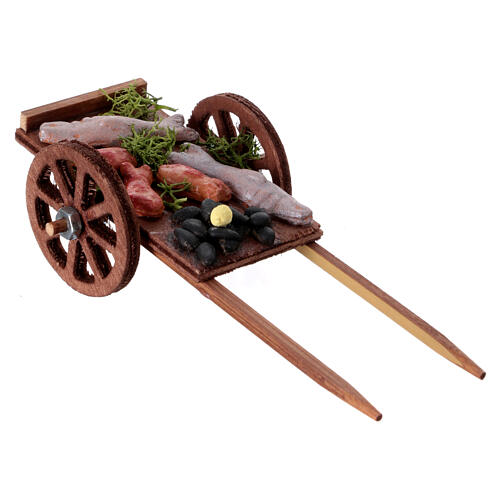 Wooden cart with fish, Neapolitan nativity scene 10 cm 5x10x5 cm 2
