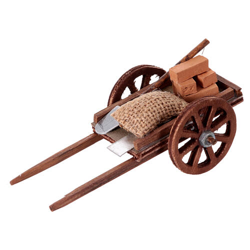 Carretto con mattoni presepe napoletano legno 10 cm 5x10x5 cm  1