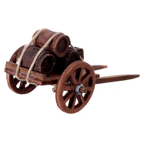 Wooden cart with barrels, 5x10x5 cm, for 10 cm Neapolitan Nativity Scene 3