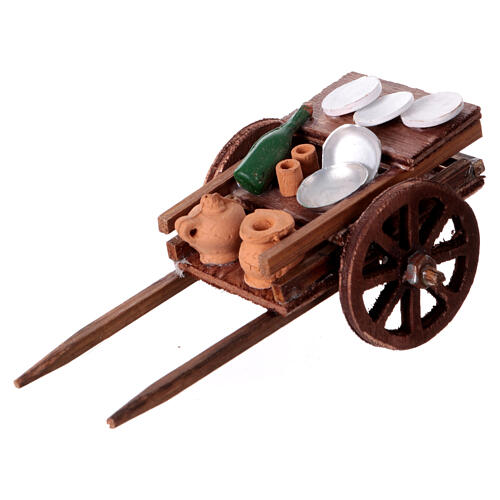 Wooden cart with dishware and jars, 5x10x5 cm, for 10 cm Neapolitan Nativity Scene 1