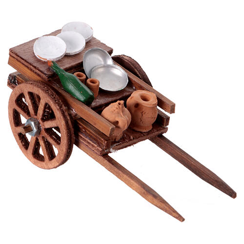 Wooden cart with dishware and jars, 5x10x5 cm, for 10 cm Neapolitan Nativity Scene 2