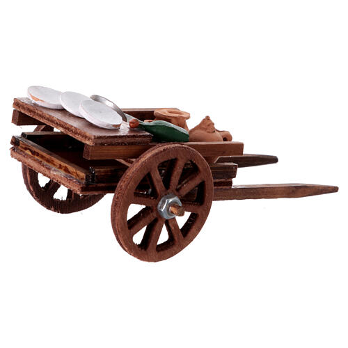 Wózek z winem, szopka z Neapolu 10 cm, drewno 5x10x5 cm 3