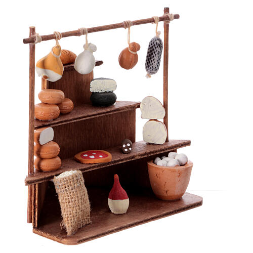 Wooden cheese and cured meat counter, Neapolitan nativity scene 10 cm 15x15x10 cm 3