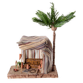 Arabisches Zelt und Palme, Krippenzubehör, neapolitanischer Stil, für 10 cm Krippe, 40x25x15 cm