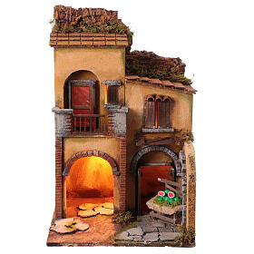 Krippenszenerie, Häuserfront mit kleinem Vorplatz und Melonenverkaufsstand, neapolitanischer Stil, für 10-12 cm Krippe, 45x30x30 cm