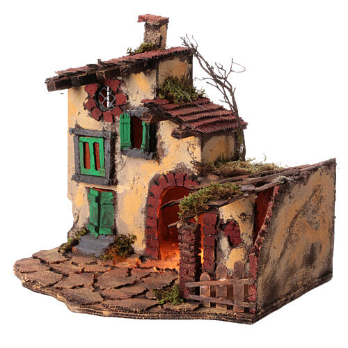 House with stable for 10 cm Neapolitan Nativity Scene, 35x40x30 cm 2