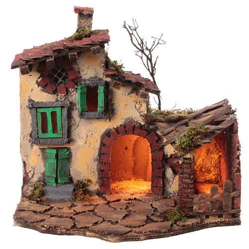 Maison avec étable crèche napolitaine 10 cm 35x40x30 cm 1