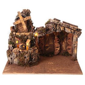 Stable with windmill for Neapolitan Nativity Scene, 35x45x30 cm
