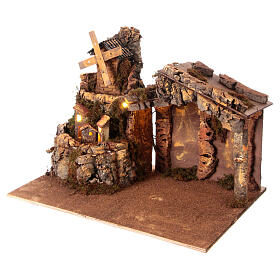 Stable with windmill for Neapolitan Nativity Scene, 35x45x30 cm