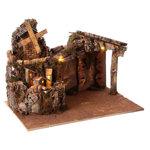 Stable with windmill for Neapolitan Nativity Scene, 35x45x30 cm 3