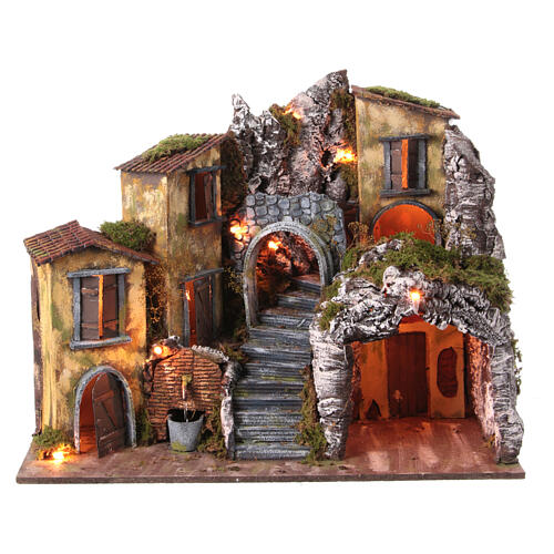 Borgo con caseggiati fontana presepe napoletano 10 cm 50x50x30 cm 1