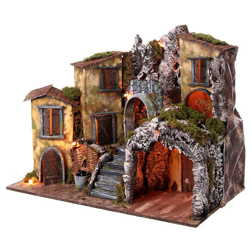 Borgo con caseggiati fontana presepe napoletano 10 cm 50x50x30 cm 3