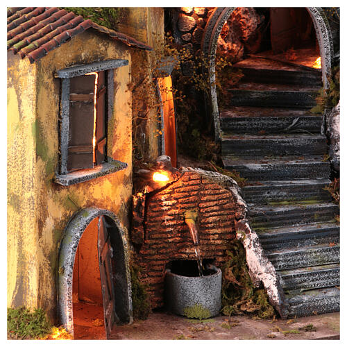 Borgo con caseggiati fontana presepe napoletano 10 cm 50x50x30 cm 4
