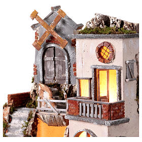 Village windmill steps Neapolitan nativity scene 10-12 cm 60x45x35 cm