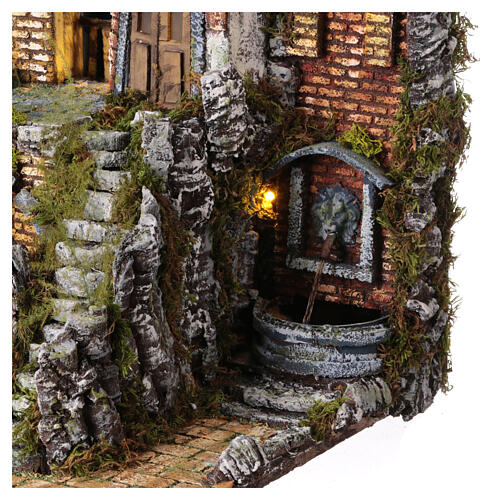 Krippenszenerie, Rustikales Dorf mit Grotte und Brunnen, inkl Beleuchtung, neapolitanischer Stil, für 10-12 cm Figuren, 50x40x40 cm 2