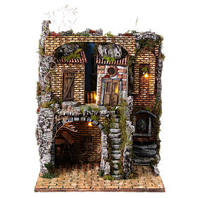 Brick nativity scene village 18th century style Naples fountain cave 10-12 cm 50x40x40 cm