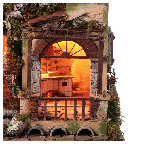 Krippenszenerie, Rustikales Dorf, inkl Beleuchtung, neapolitanischer Stil, für 10 cm Figuren, 70x65x40 cm 2