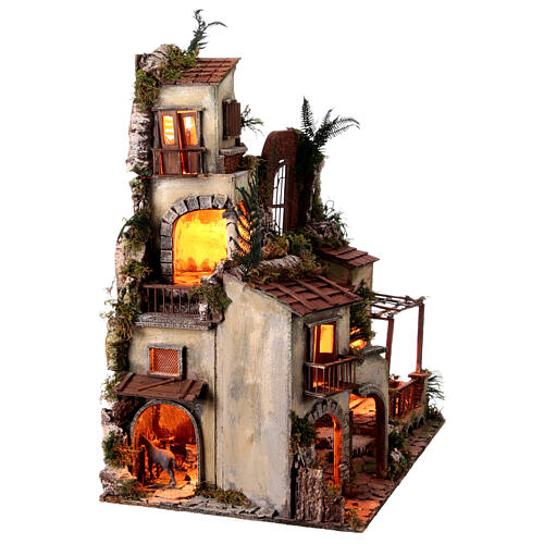 Neighborhood with pergola and stable for 10 cm Neapolitan Nativity Scene in 18th century style, 70x65x40 cm 8