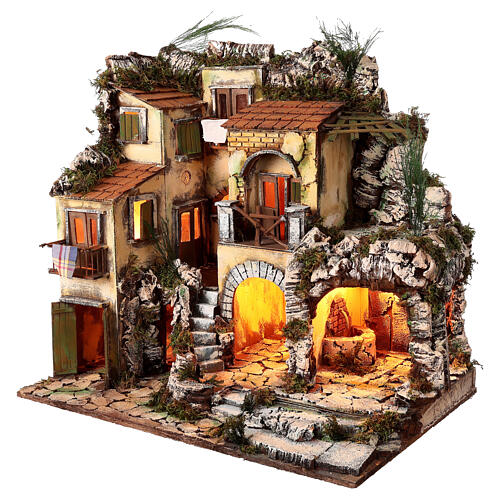 Village crèche napolitaine XVIIIe 10 cm balcons et fontaine 60x55x40 cm 3