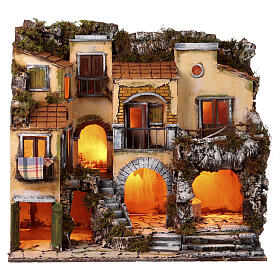 Borgo presepe napoletano 700 balconi fontana 10 cm 60x55x40 cm
