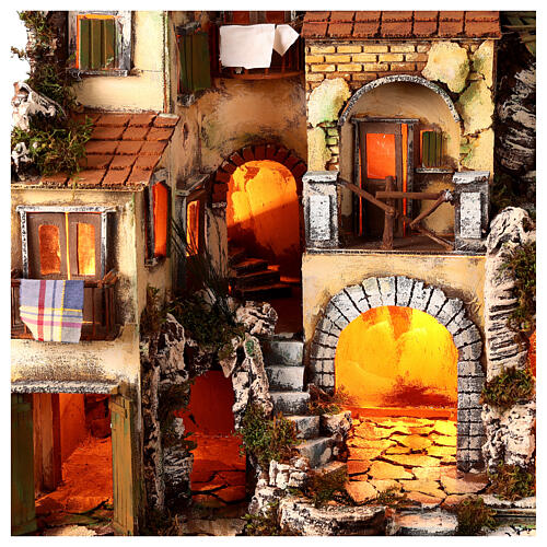 Borgo presepe napoletano 700 balconi fontana 10 cm 60x55x40 cm 2