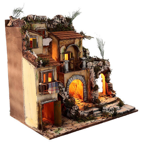 Borgo presepe napoletano 700 balconi fontana 10 cm 60x55x40 cm 5