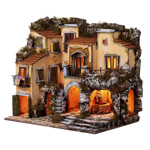 Borgo presepe napoletano 700 balconi fontana 10 cm 60x55x40 cm 3