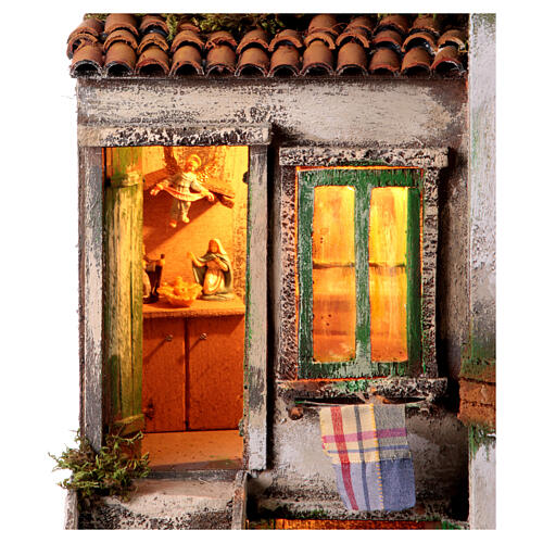 Rustikales zweistöckiges Haus vor Bergmassiv, inkl Beleuchtung, Krippenzubehör, neapolitanischer Stil, für 10 cm Figuren, 50x45x35 cm 4
