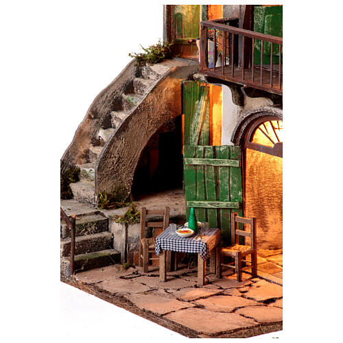 Rustikales zweistöckiges Haus vor Bergmassiv, inkl Beleuchtung, Krippenzubehör, neapolitanischer Stil, für 10 cm Figuren, 50x45x35 cm 8