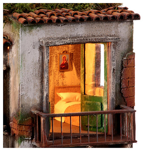 Rustikales zweistöckiges Haus vor Bergmassiv, inkl Beleuchtung, Krippenzubehör, neapolitanischer Stil, für 10 cm Figuren, 50x45x35 cm 10
