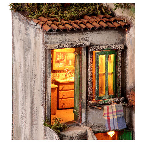 Rustikales zweistöckiges Haus vor Bergmassiv, inkl Beleuchtung, Krippenzubehör, neapolitanischer Stil, für 10 cm Figuren, 50x45x35 cm 11