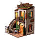 Rustikales zweistöckiges Haus vor Bergmassiv, inkl Beleuchtung, Krippenzubehör, neapolitanischer Stil, für 10 cm Figuren, 50x45x35 cm s6