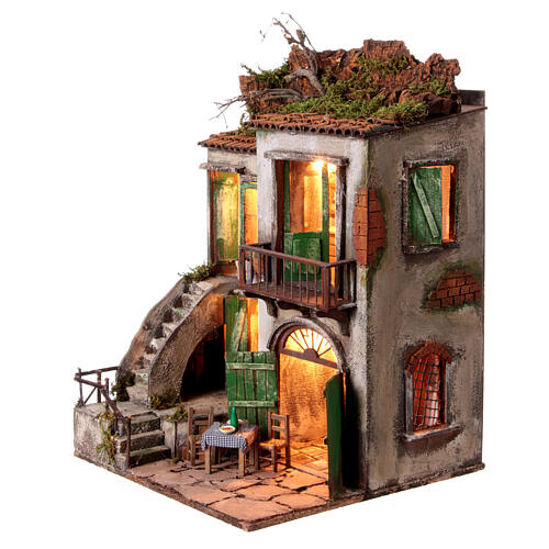 Building with table and balcony for 10 cm Neapolitan Nativity Scene, 50x45x35 cm 6
