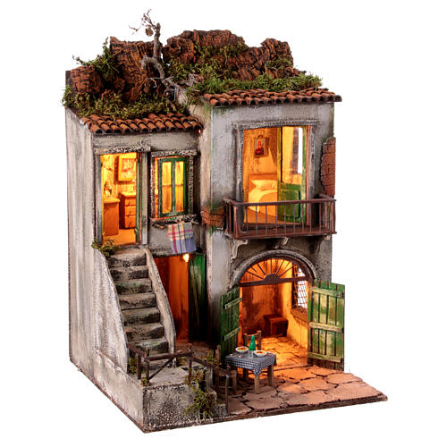 Building with table and balcony for 10 cm Neapolitan Nativity Scene, 50x45x35 cm 9