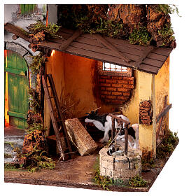 Stable with windmill for 10-12 cm Neapolitan Nativity Scene, 45x40x30 cm