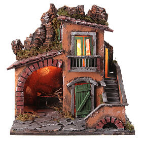 Stable with small house for 10-12 cm Neapolitan Nativity Scene, 40x40x30 cm