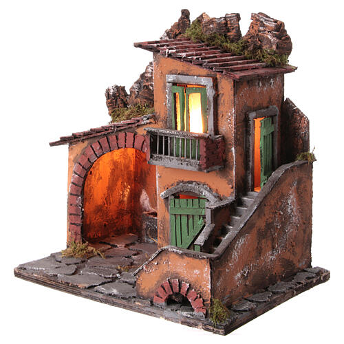Stable with small house for 10-12 cm Neapolitan Nativity Scene, 40x40x30 cm 2