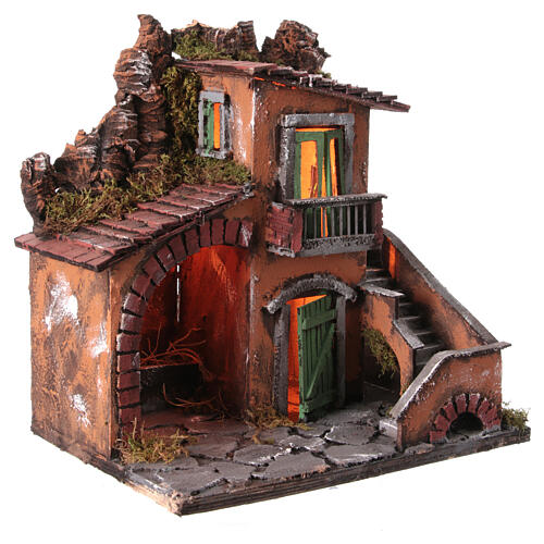 Stable with small house for 10-12 cm Neapolitan Nativity Scene, 40x40x30 cm 3