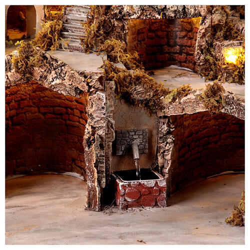 Hamlet with three houses and a fountain for 10 cm Neapolitan Nativity Scene, 50x60x30 cm 2