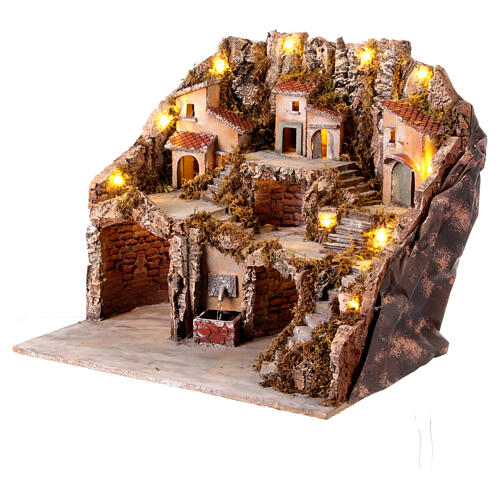 Hamlet with three houses and a fountain for 10 cm Neapolitan Nativity Scene, 50x60x30 cm 3