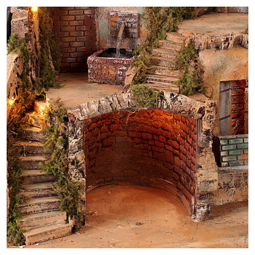 Pueblo fuente tres casas belén napolitano 10 cm 50x60x30 cm 4