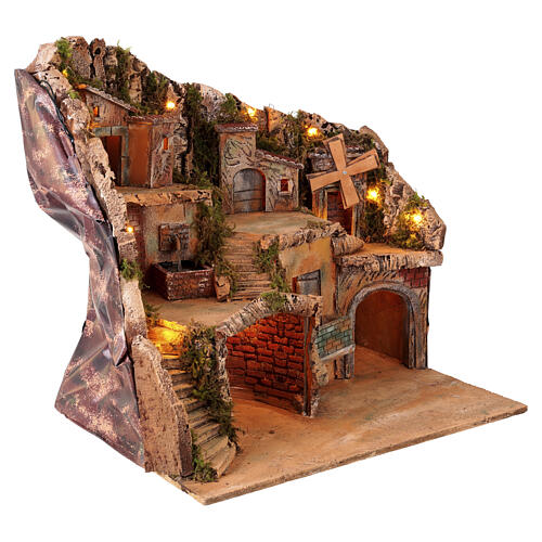 Pueblo fuente tres casas belén napolitano 10 cm 50x60x30 cm 5